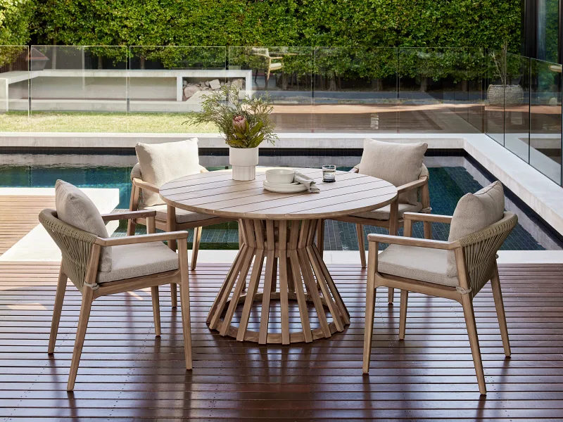 Caracas Acacia Outdoor Dining Chair | Light Brown Fabric