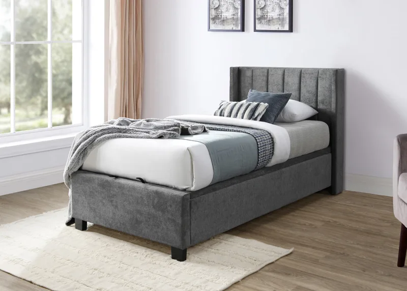 Webster Gas Lift Storage King Single Bed | Grey Fabric