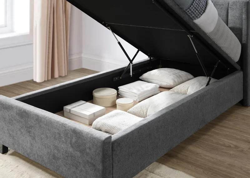 Webster Gas Lift Storage King Single Bed | Grey Fabric