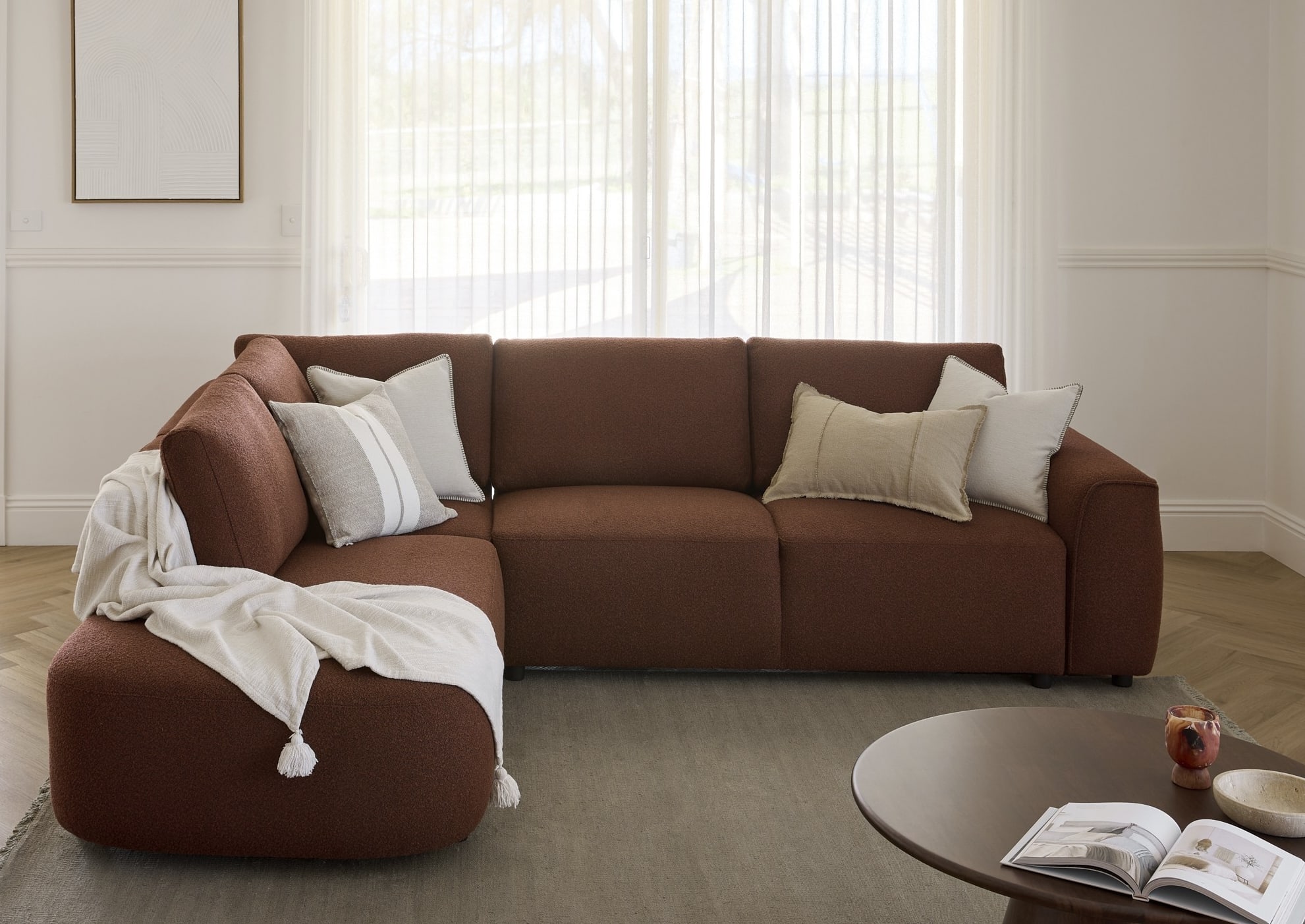 Melbourne Corner Chaise Lounge | Rust Orange Fabric | Left Chaise