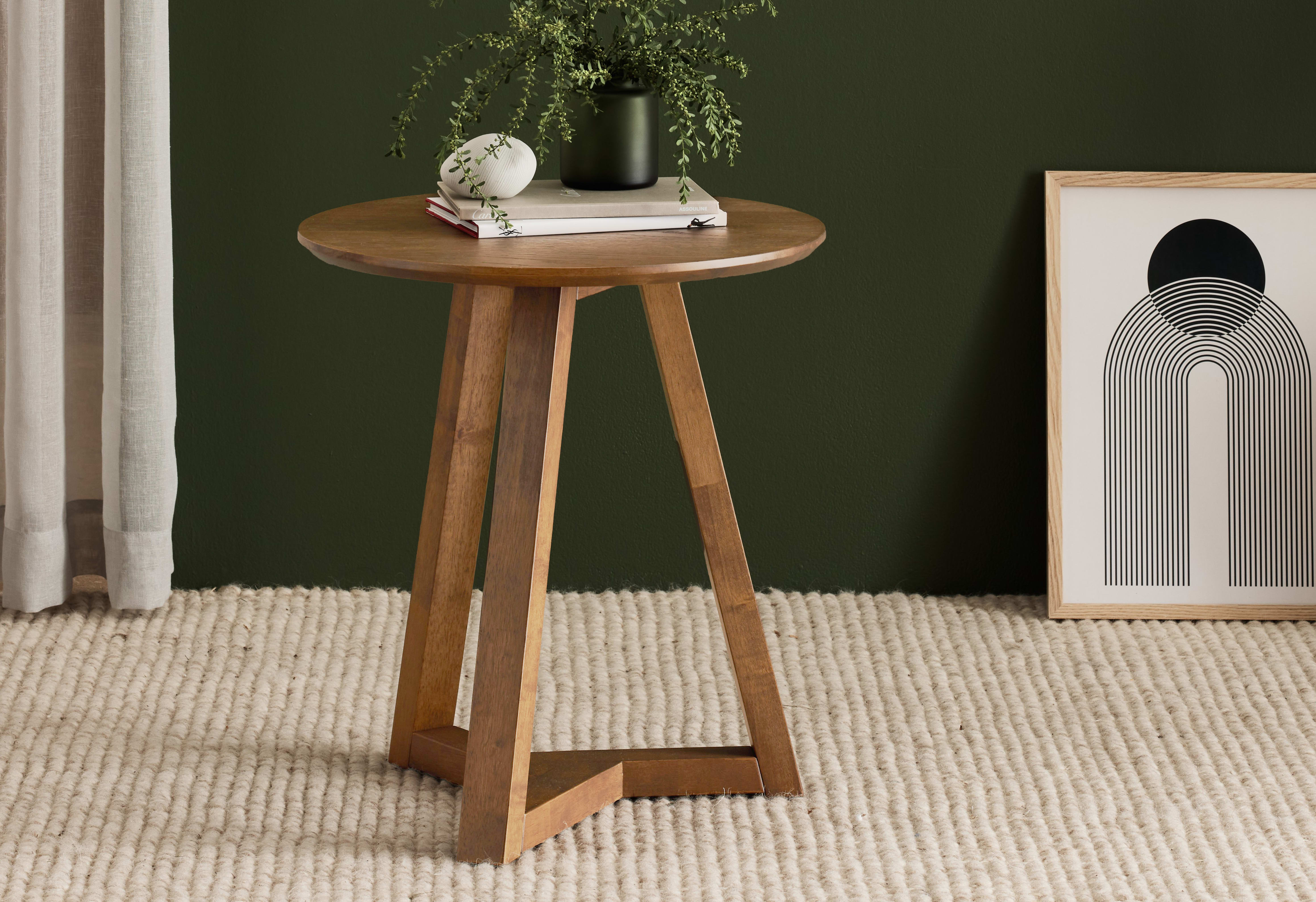 Franki Hardwood Round Side Table | Rustic Walnut