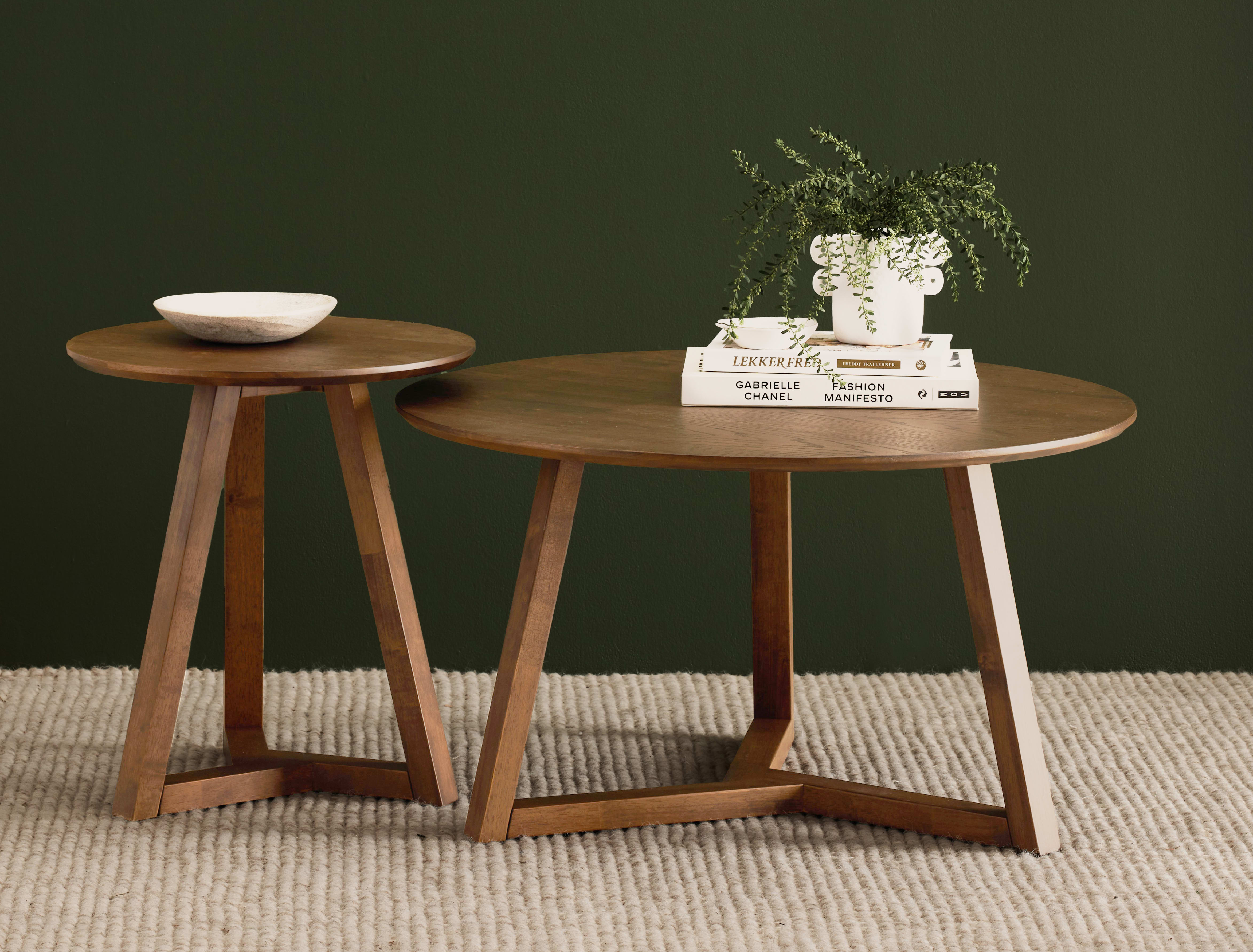 Franki 2PCE Round Hardwood Coffee & Side Table Set | Rustic Walnut