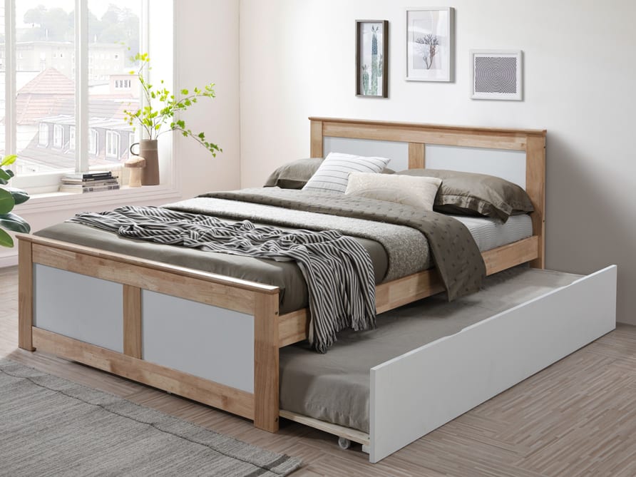Coco Double Bed with Trundle | Natural Hardwood Frame