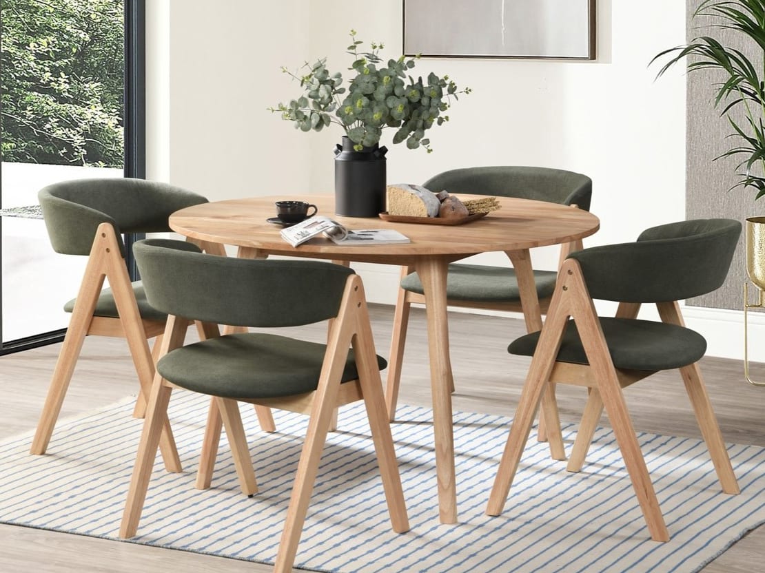 Oslo 5PCE Hardwood Dining Set | Natural | Green Fabric