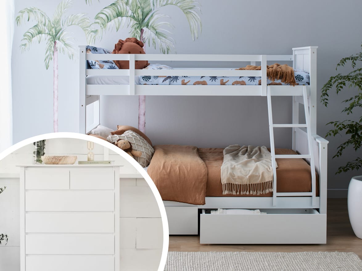 Myer 4PCE Kids Bunk Bed Bedroom Suite | White