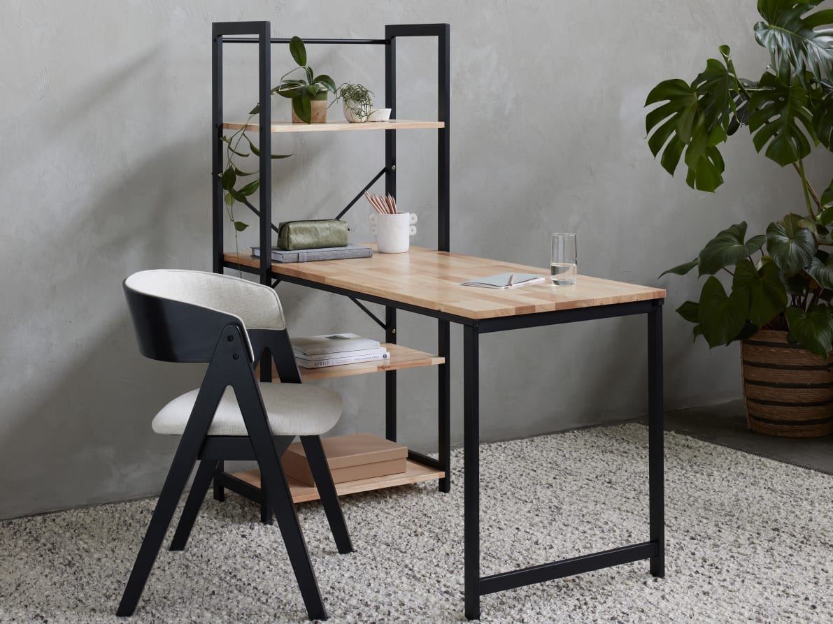 Axel 2-in-1 Desk & Shelving Unit | Black Steel & Natural Hardwood