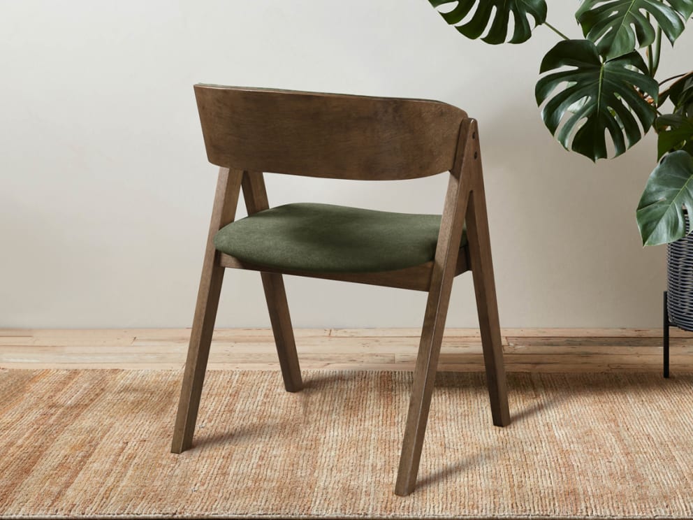 Gaudo Hardwood Dining Chair | Rustic Walnut | Green Fabric
