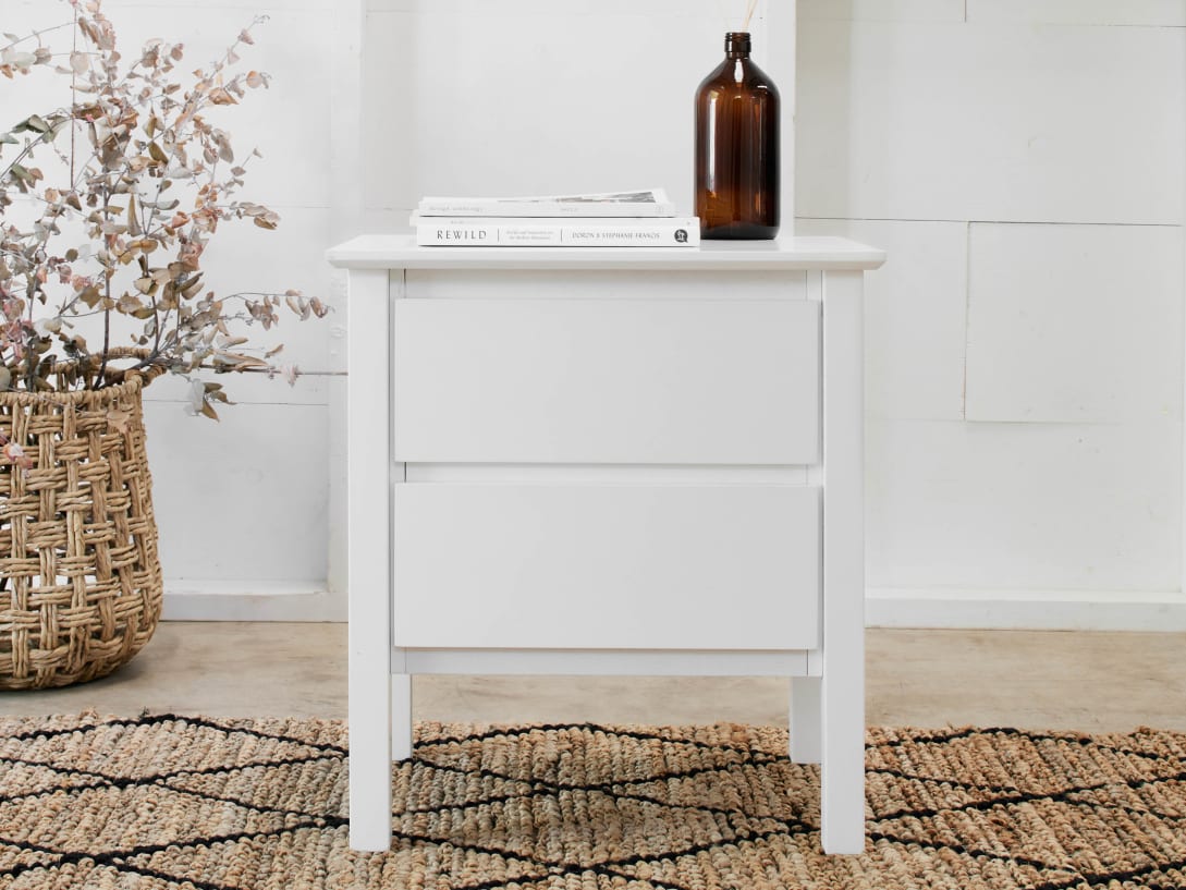 Myer White 2 Drawer Bedside Table | Hardwood Frame