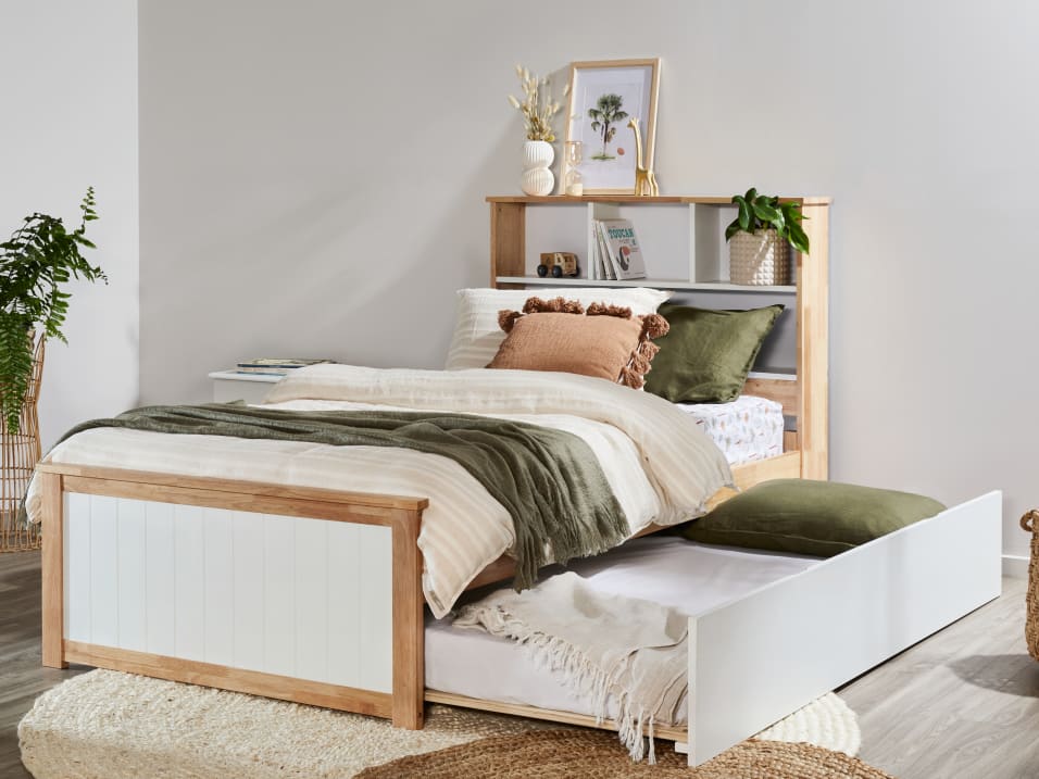 Myer King Single Bed with Trundle | Natural Hardwood Frame