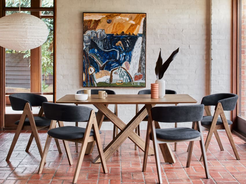 Gaudi 7PCE Hardwood Dining Set | Rustic Walnut | Black