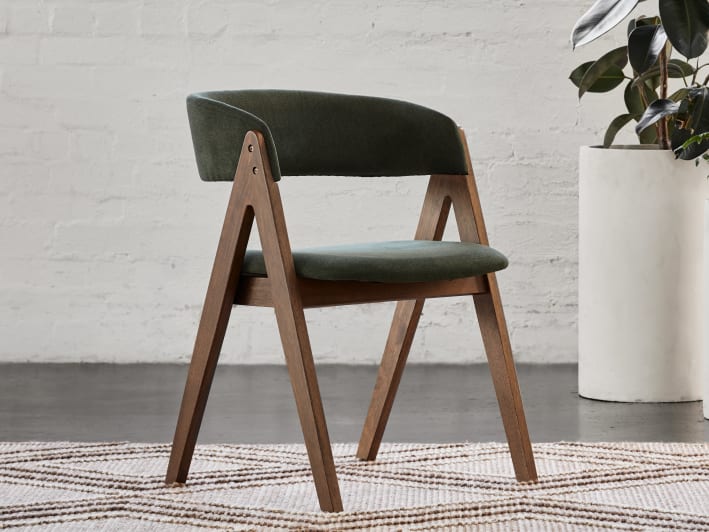 Gaudi Hardwood Dining Chair | Rustic Walnut | Green Fabric