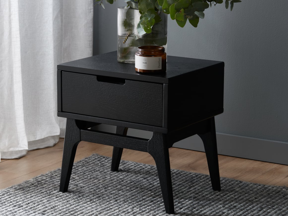 Paris Black Hardwood Bedside Table | Nightstand