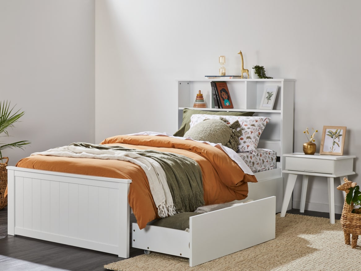 Myer White King Single Bed with Storage | Hardwood Frame