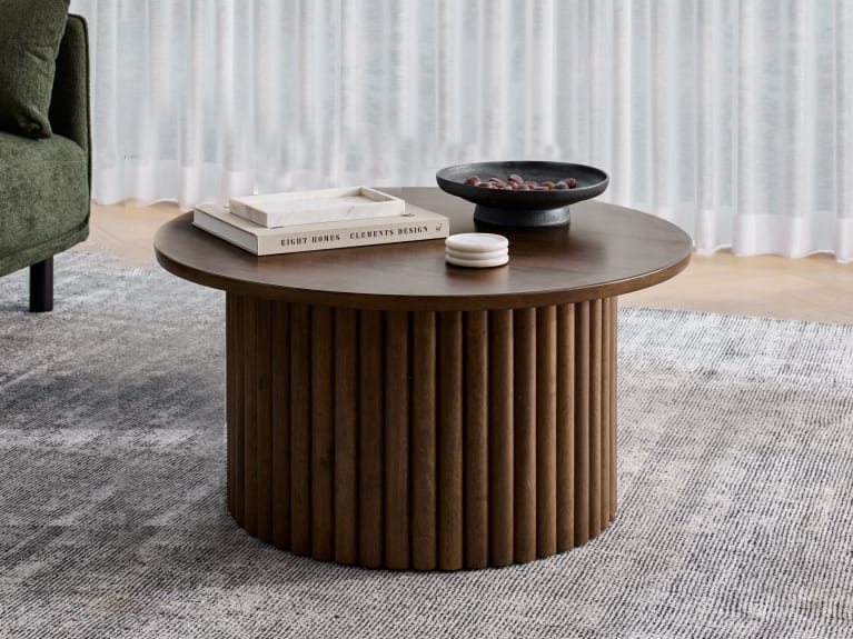 Photo of Jasper Round Coffee Table | Rustic Walnut Hardwood in a modern living room