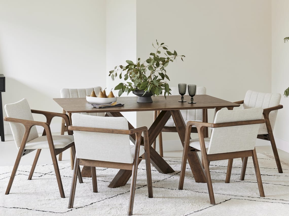Cruz 7PCE Hardwood Dining Set | Rustic Walnut | Beige
