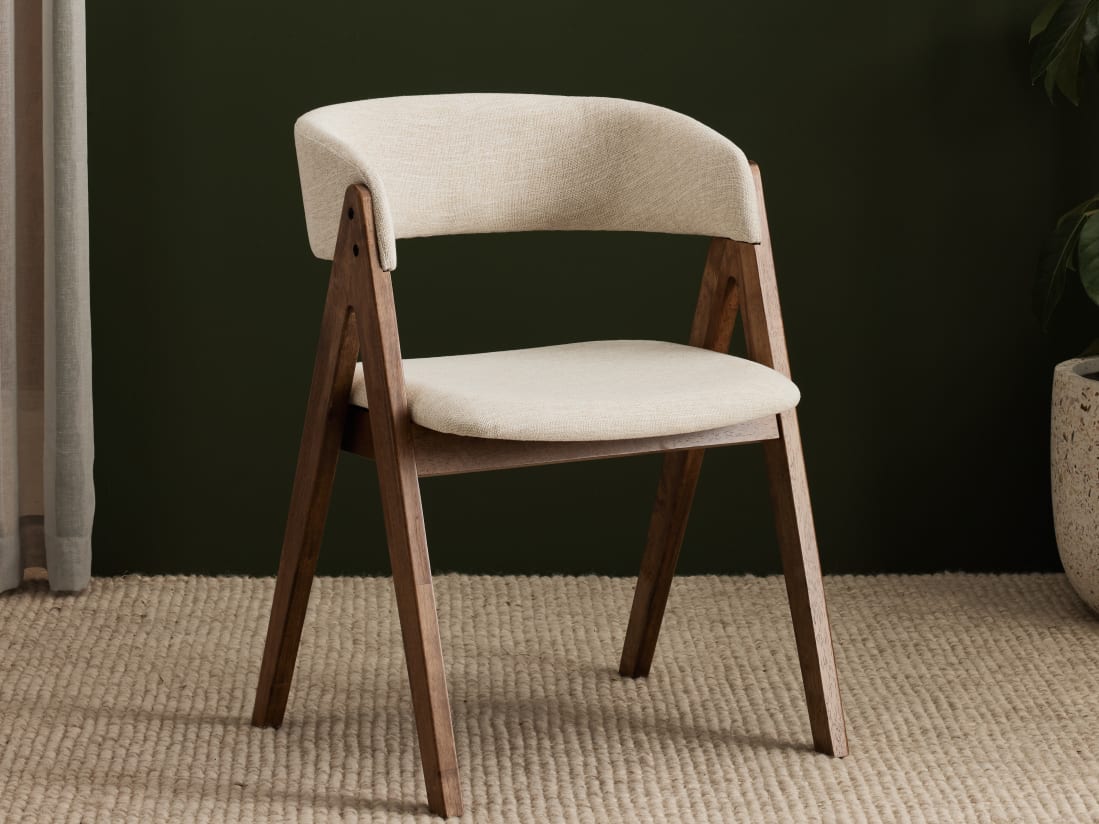 Gaudi Hardwood Dining Chair | Rustic Walnut | Beige Fabric