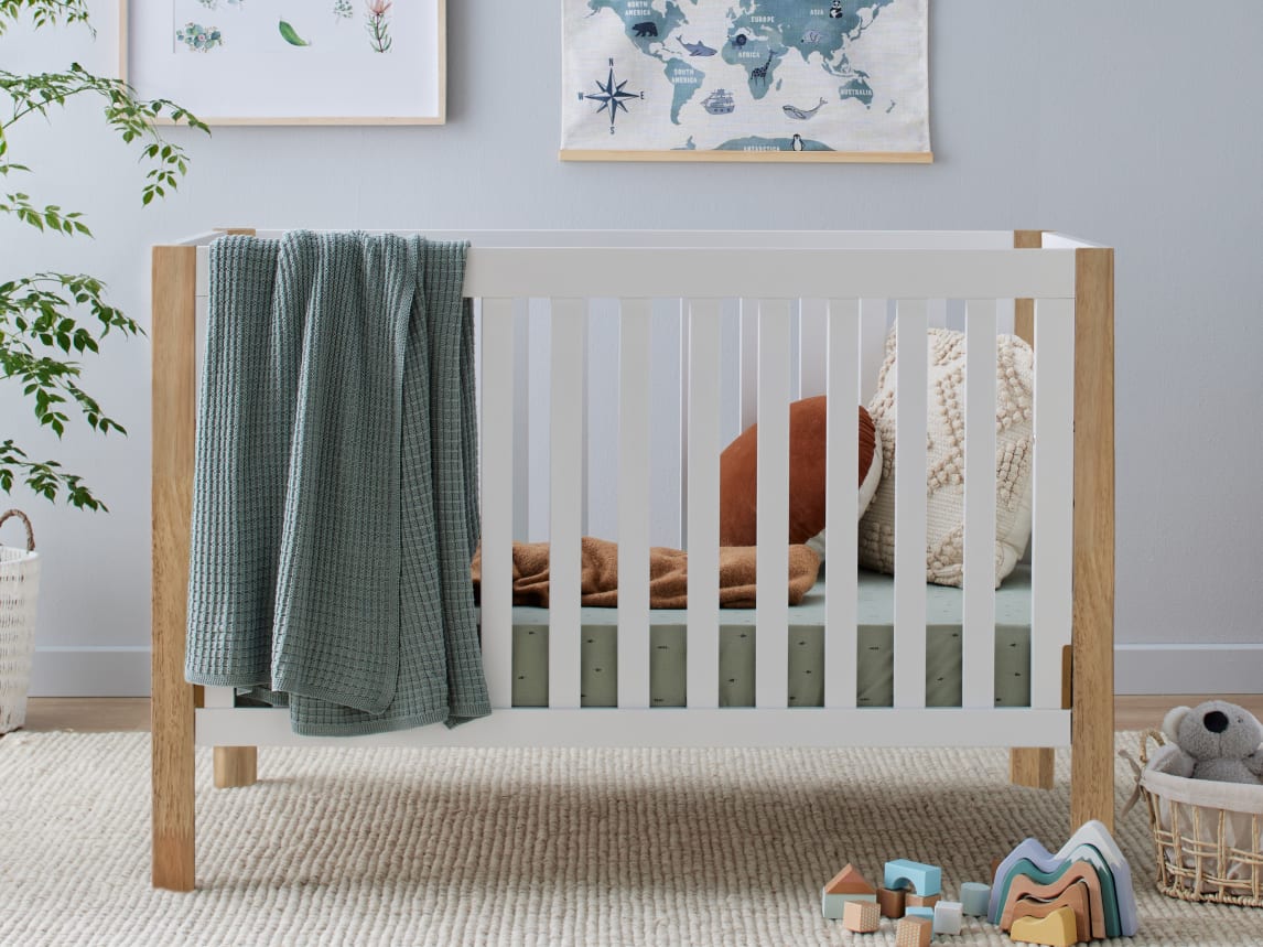 Aster Hardwood Convertible Baby Cot | White & Natural