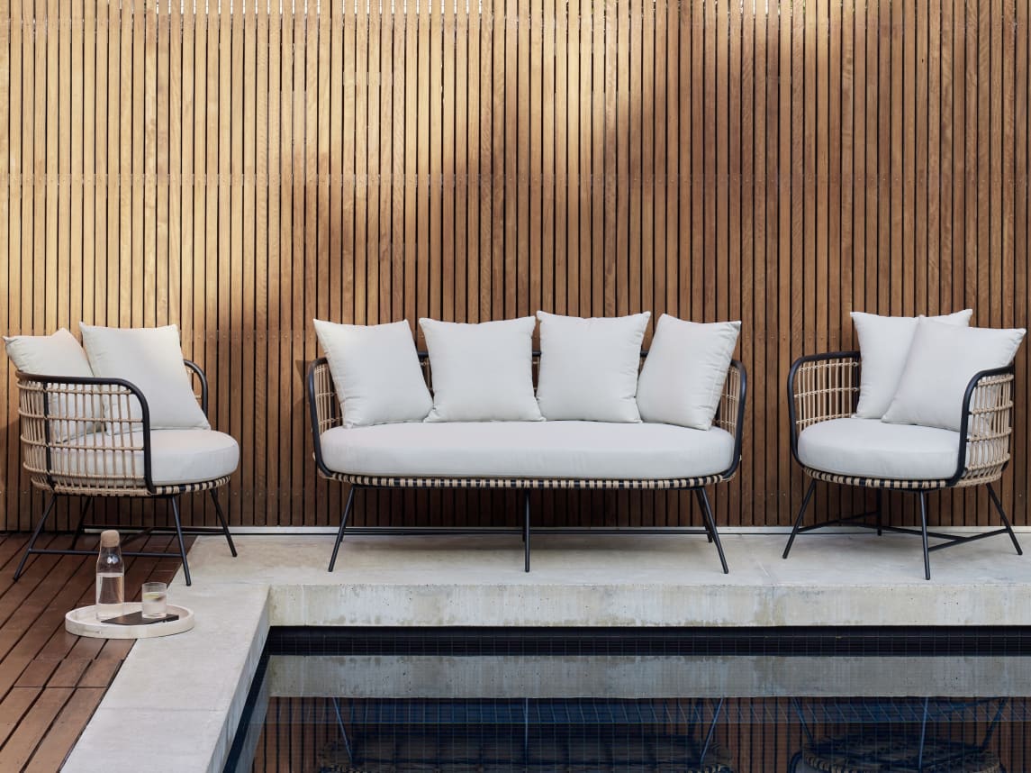 Arden 3PCE Bamboo Wicker Outdoor Lounge Set