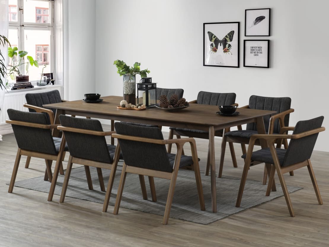 Elm 9PCE Hardwood Dining Set | Rustic Walnut | Black Fabric