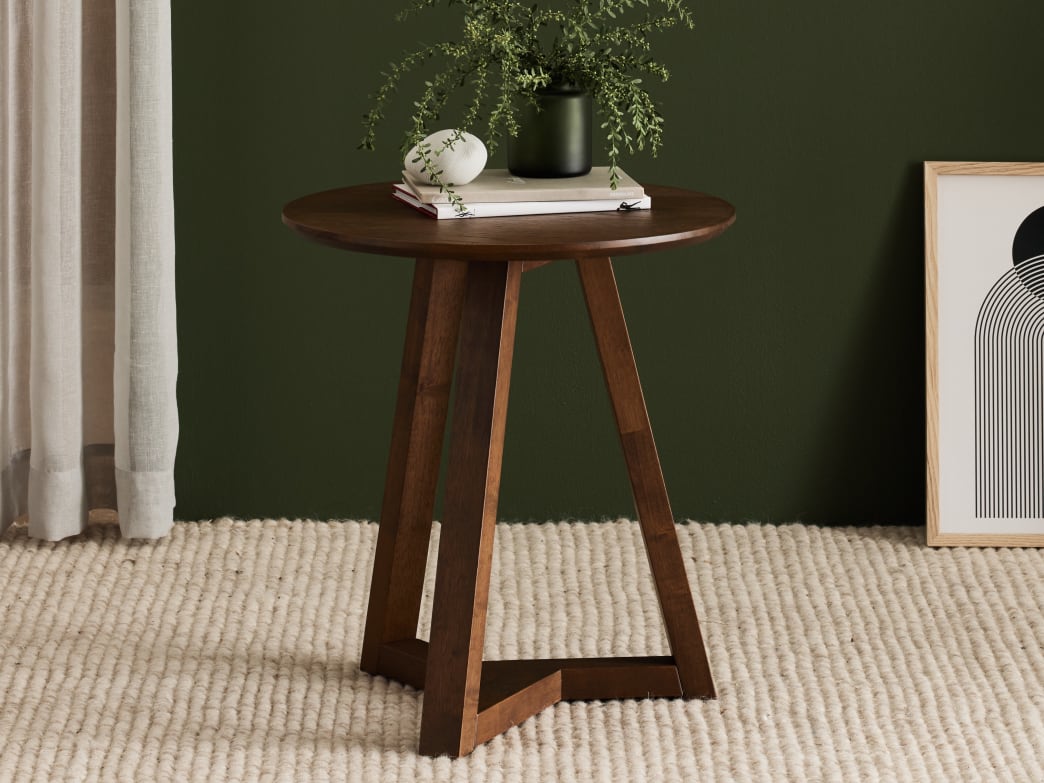 Franki Hardwood Round Side Table | Rustic Walnut
