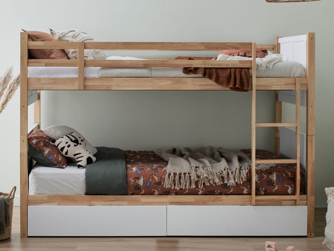 Myer Single Bunk Bed with Storage | Hardwood Frame