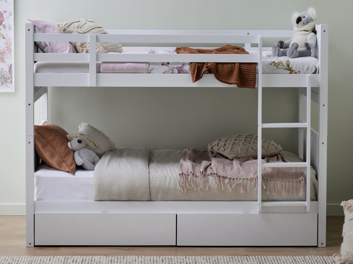 Myer White Single Bunk Bed with Storage | Hardwood Frame