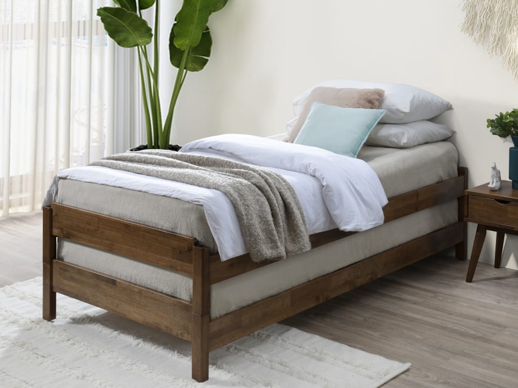 Stax King Single Hardwood Stackable Bed | 2-in-1 | Rustic Walnut