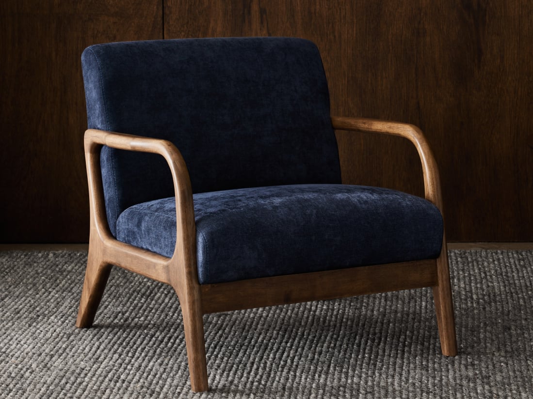 Paris Navy Blue Occasional Chair | Rustic Walnut | Hardwood Frame