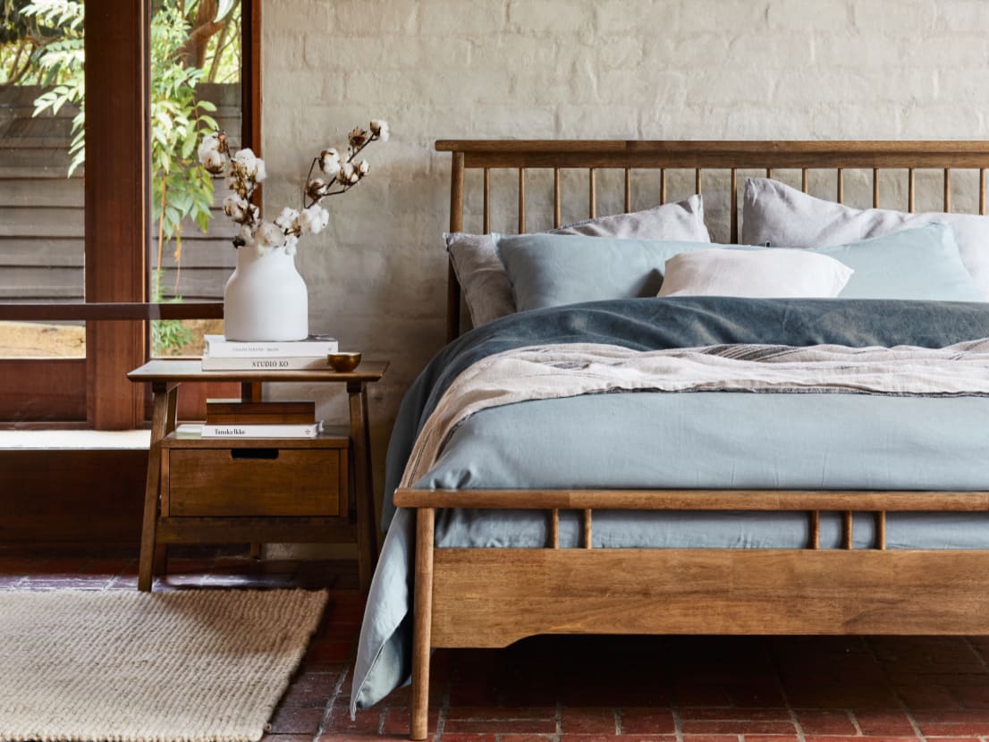 Rome Hardwood Queen Size Bed Frame | Rustic Walnut 