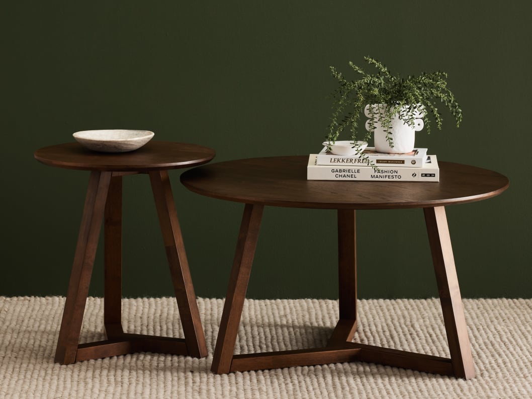 Franki 2PCE Round Hardwood Coffee & Side Table Set | Rustic Walnut
