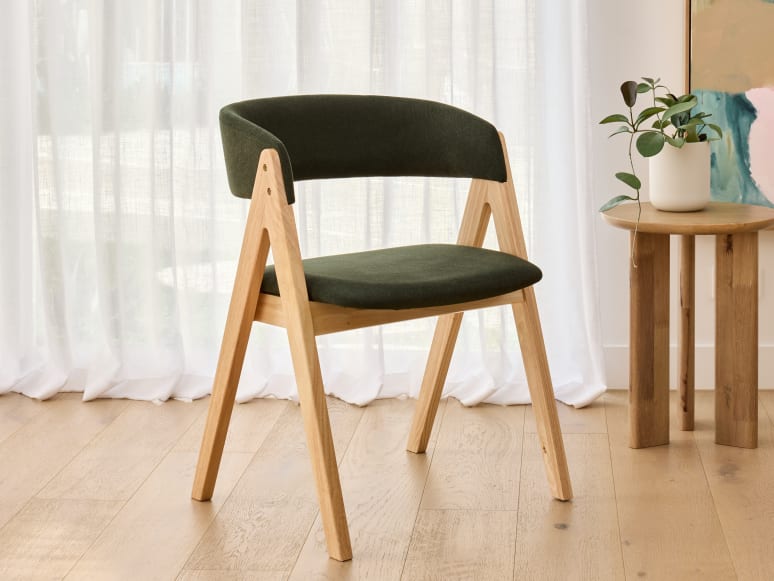 Gaudi Hardwood Dining Chair | Natural | Green Fabric