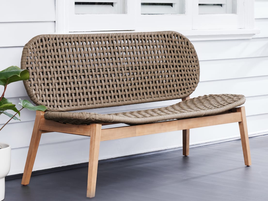 Tuvalu Acacia Outdoor Bench Seat | Khaki Rope