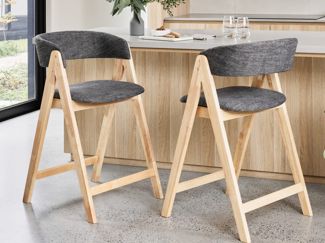 Gaudi Hardwood Counter Bar Stool | Natural | Charcoal Fabric