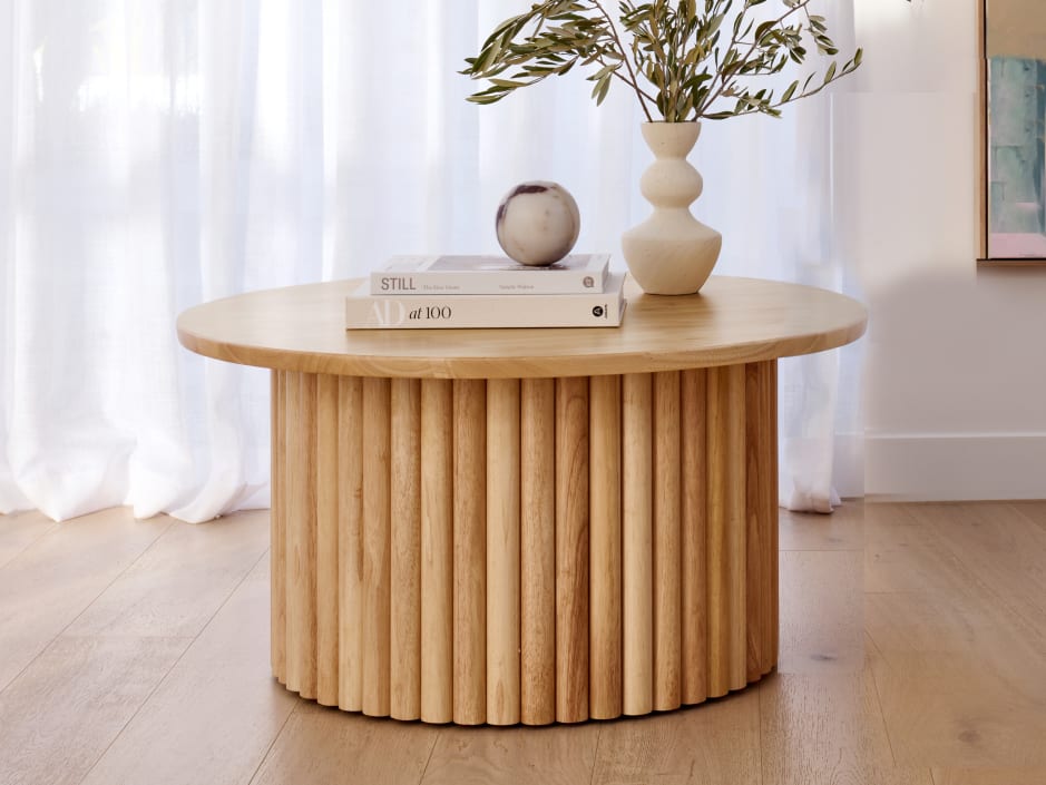 Photo of Jasper Round Coffee Table | Natural Hardwood in a modern living room