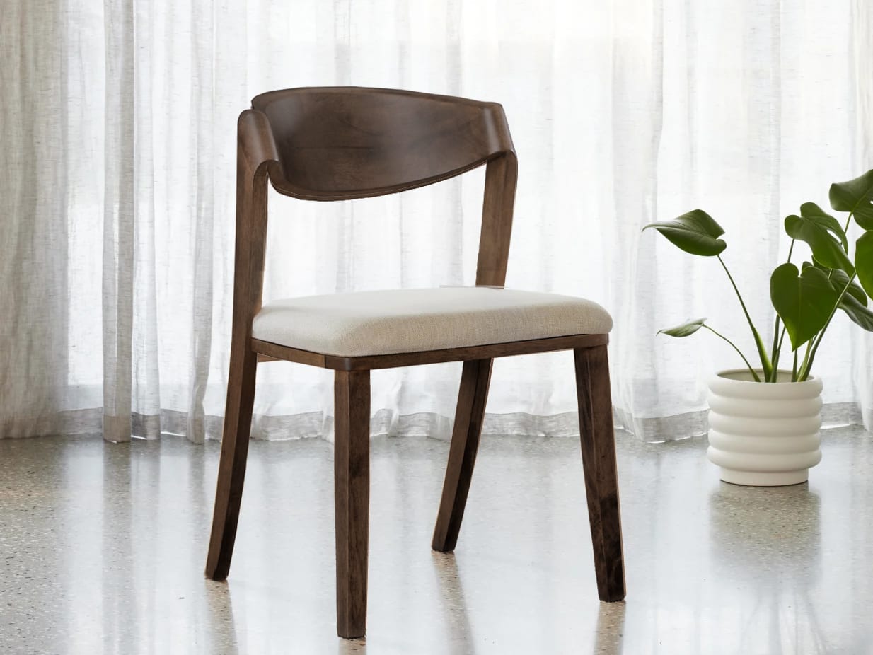 Villa Hardwood Dining Chair | Rustic Walnut | Beige Fabric