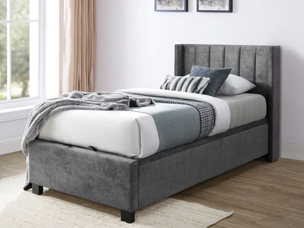 Webster Gas Lift Storage King Single Bed | Grey Fabric