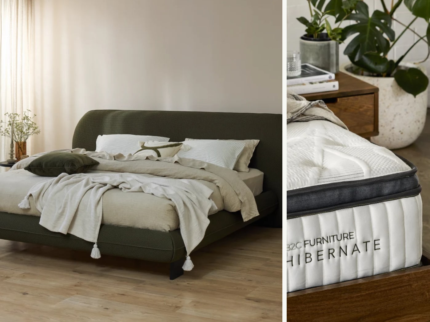 Berlyn King Bedroom Buddy Package | Bed + Mattress Bundle | Olive Green Waffle Fabric