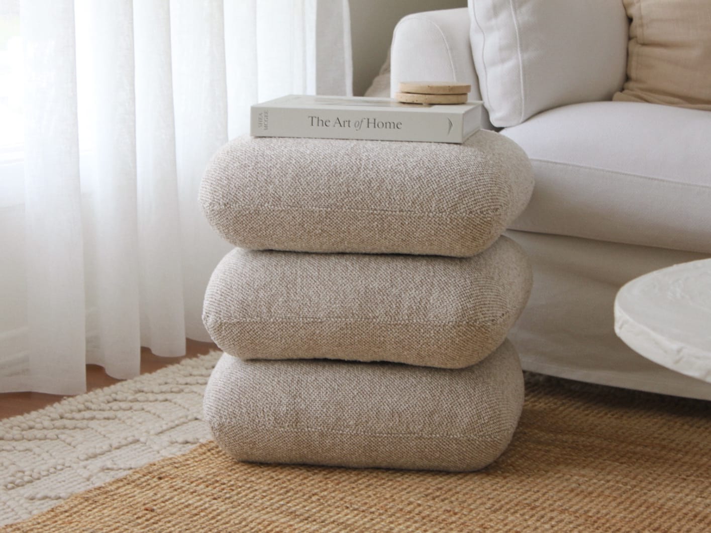 Pebble Boucle Beige Fabric Ottoman
