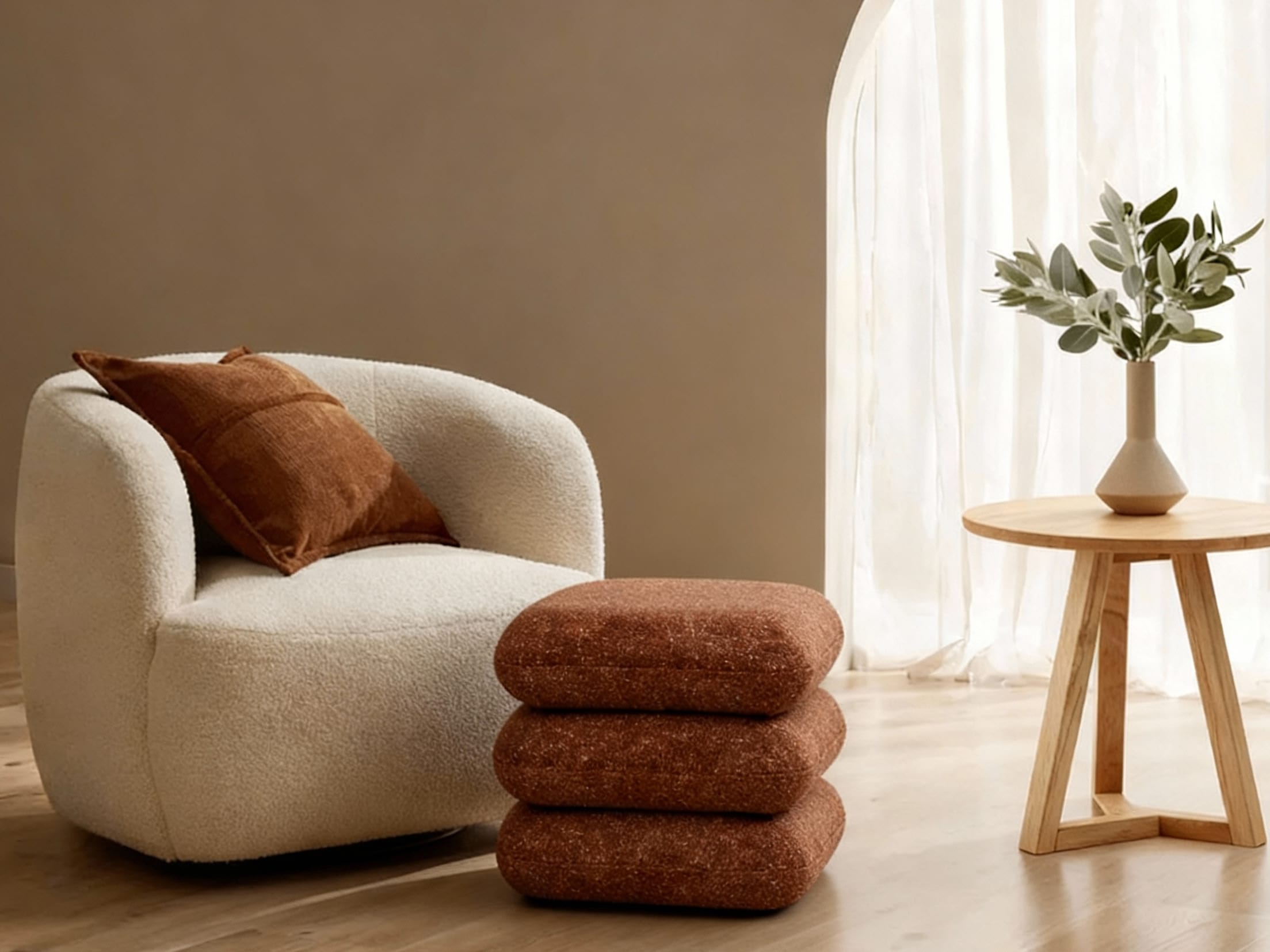 Cosy 3CPE Living Room Package | White & Rust Fabric