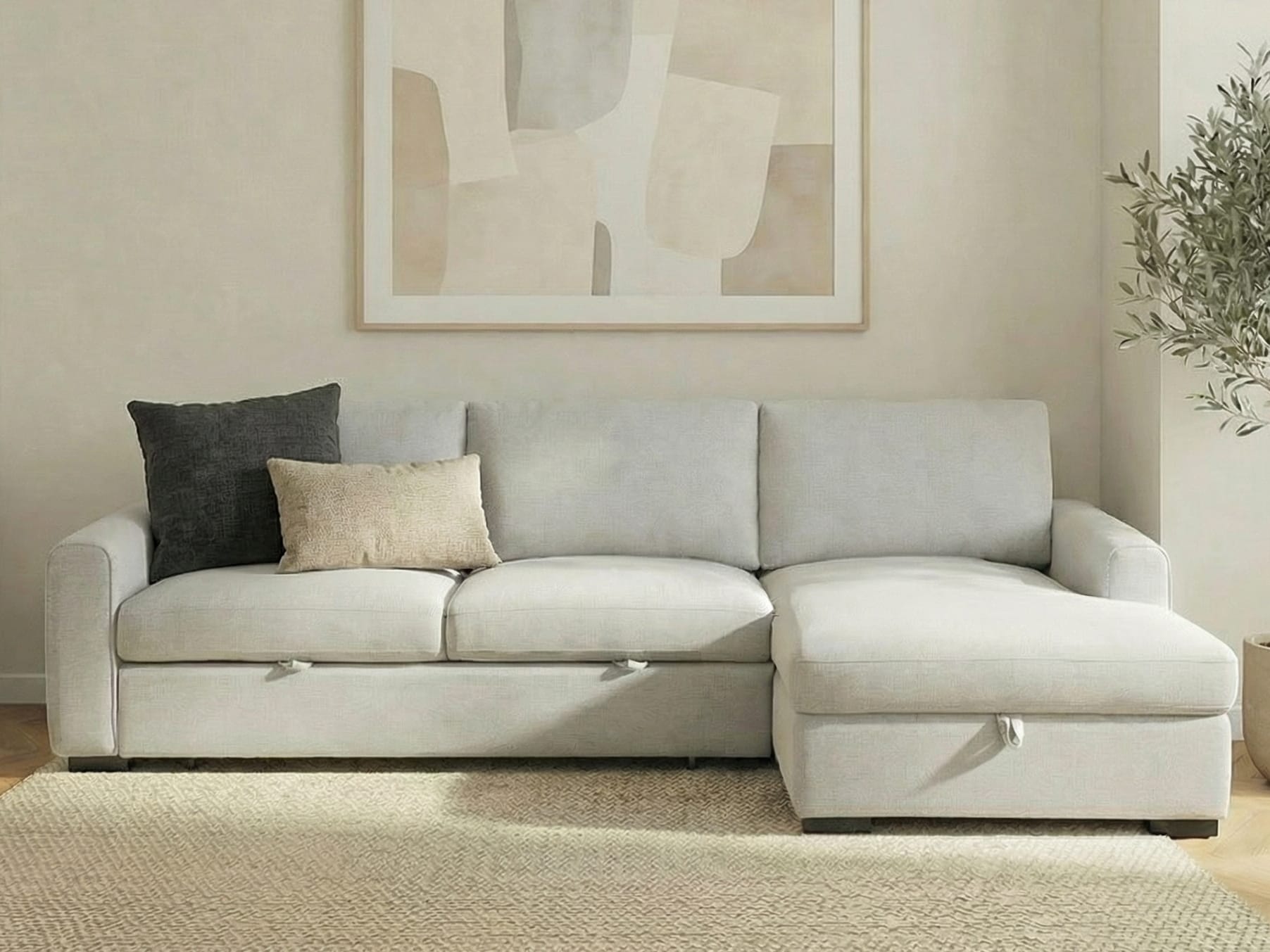 Siesta Beige Sofa Bed with Storage | Right Chaise