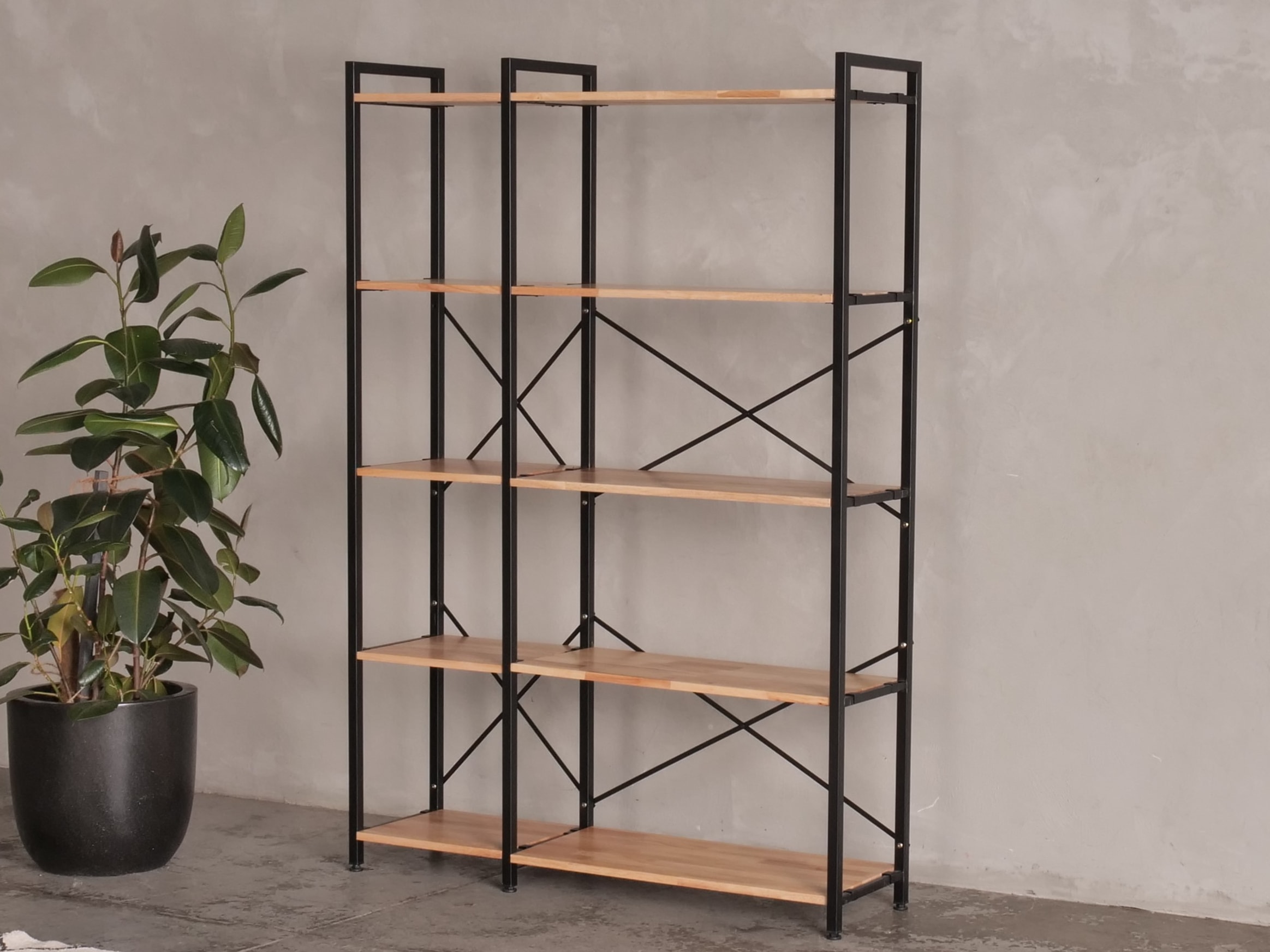 Axel 2PCE Modular Shelving Unit | Black Steel & Natural Hardwood | Tall (1275mm)