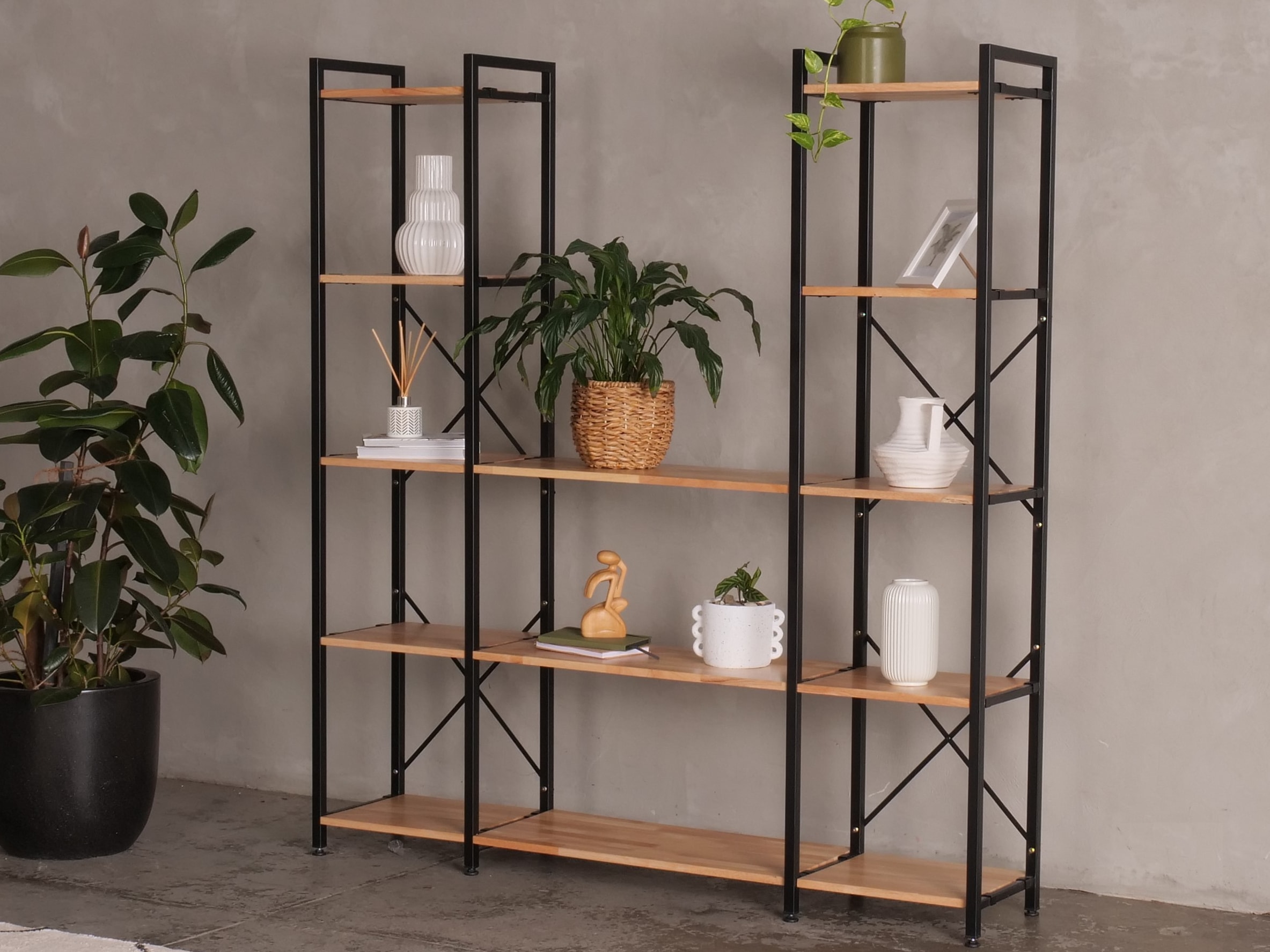 Axel 3PCE Modular Shelving Unit | Black Steel & Natural Hardwood | U-Shape (1700mm)