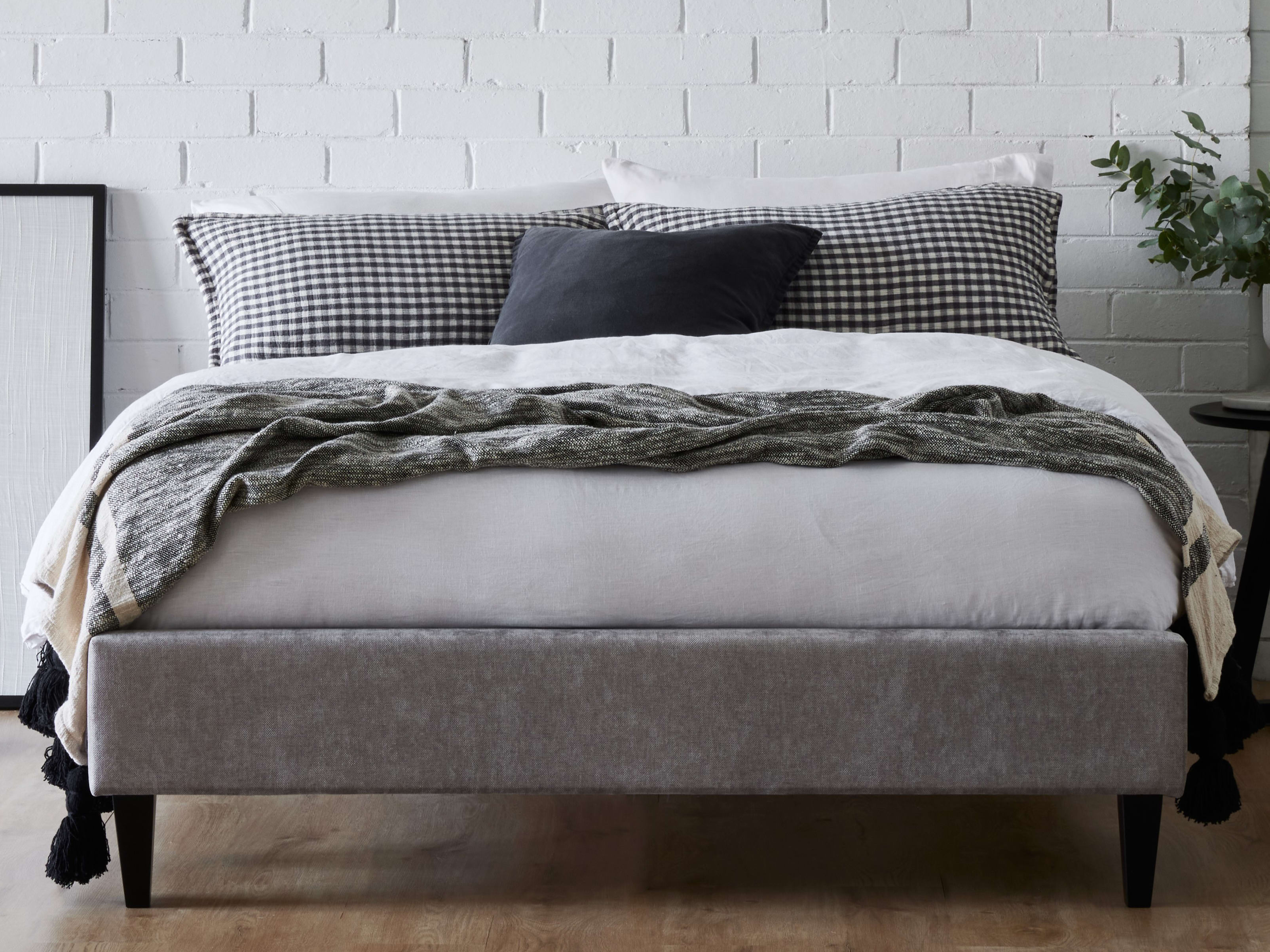 Cannes Queen Upholstered Bed Base | Grey Fabric