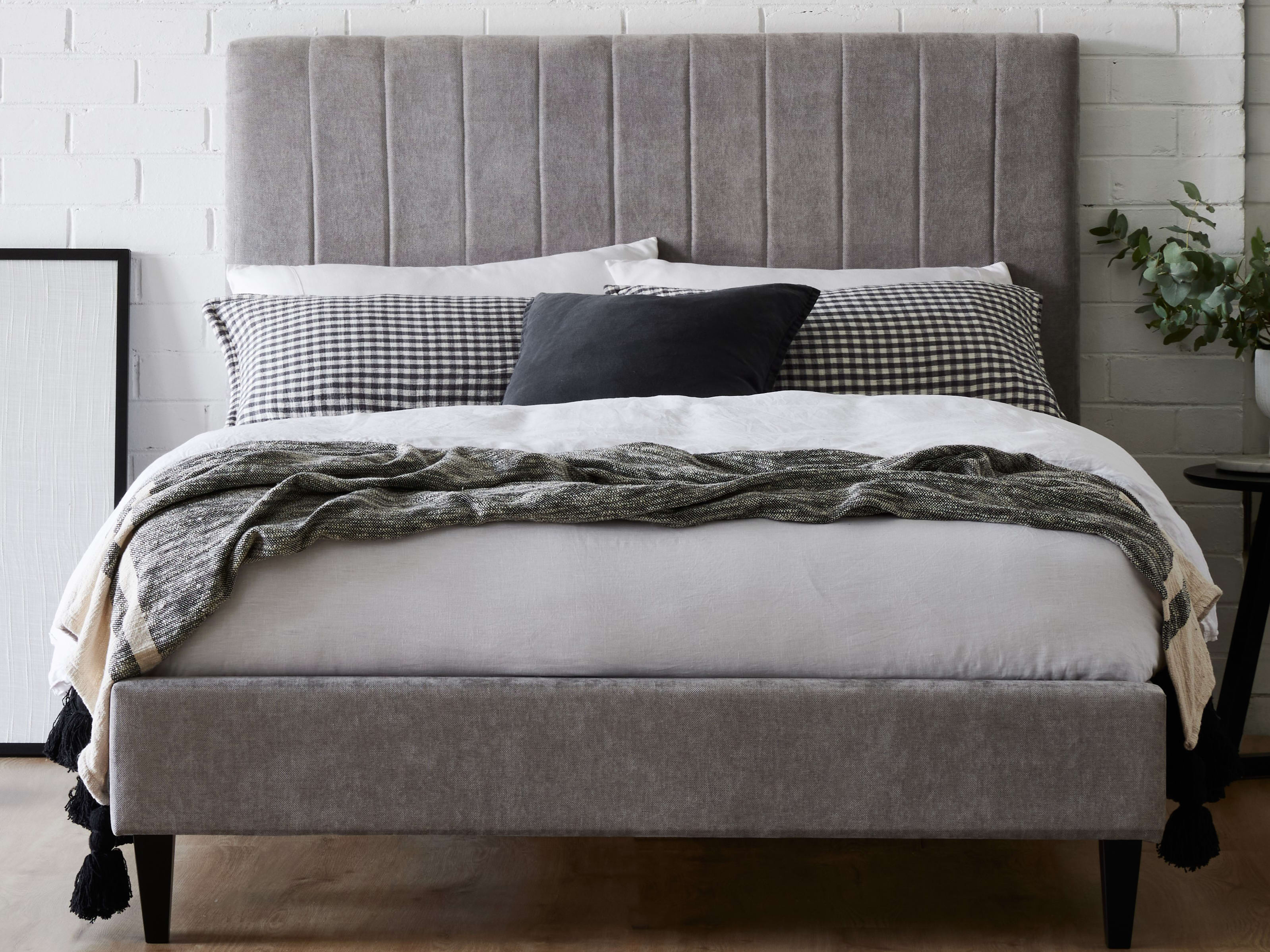 Cannes 2PCE Queen Upholstered Headboard and Bed Base Bundle | Grey Fabric