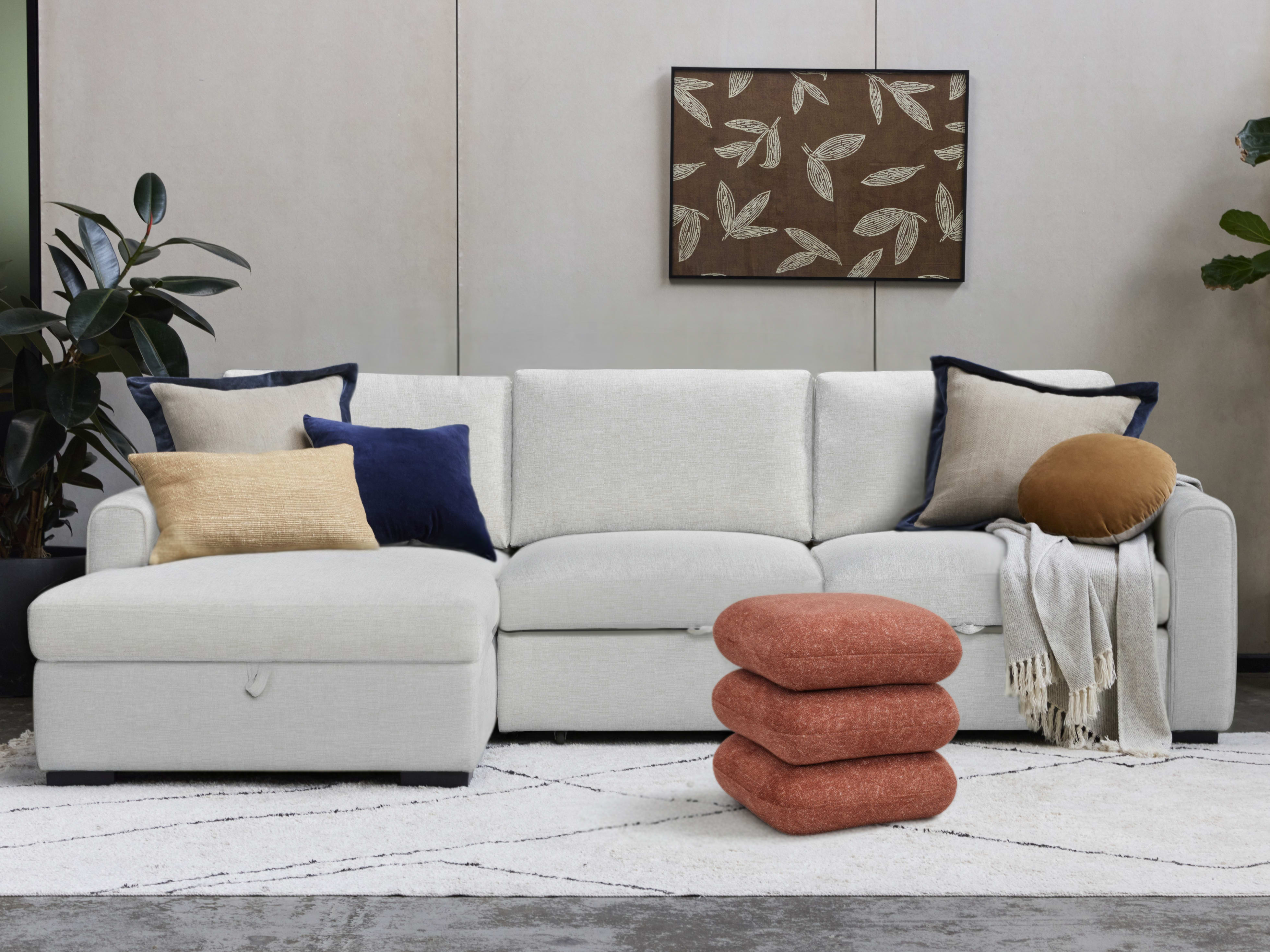 Siesta 2PCE Living Room Package | Left Chaise Storage | Beige & Rust