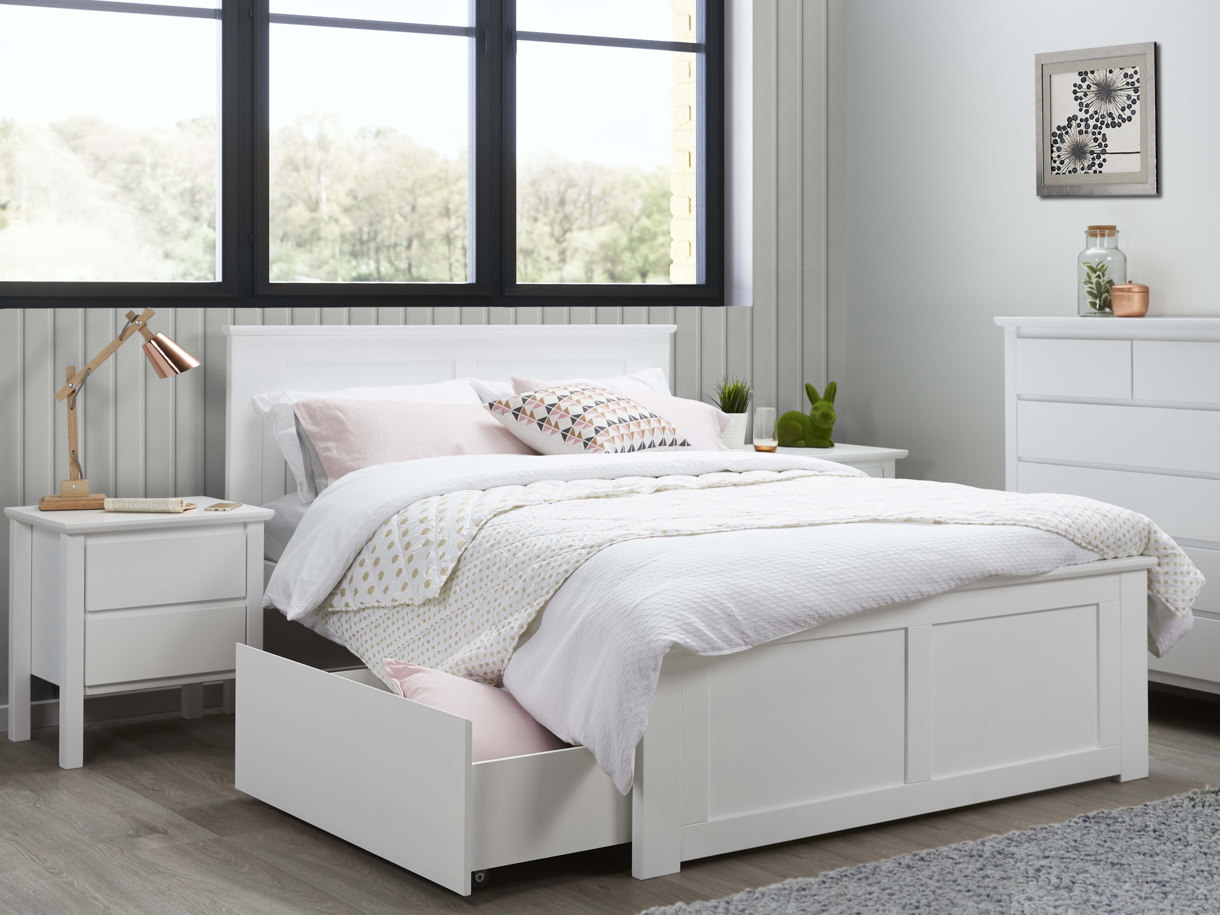 Coco White Double Bed with Storage | Hardwood Frame