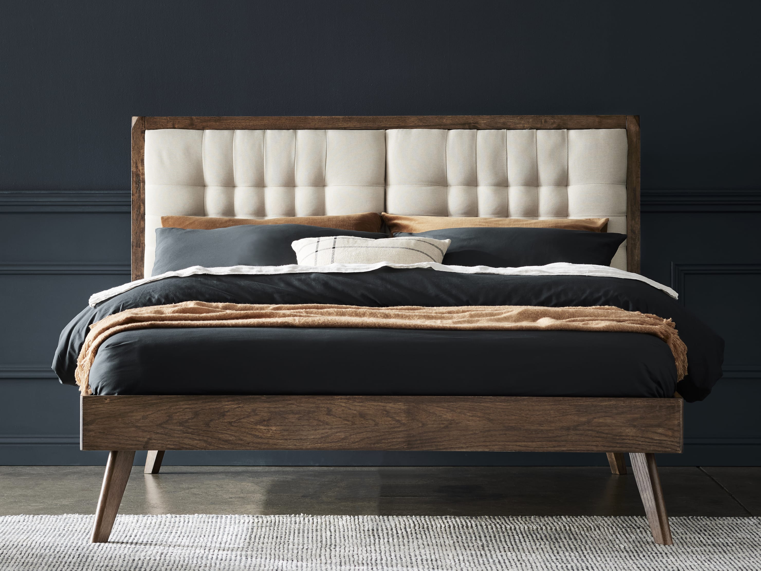 Paris Hardwood Queen Size Bed Frame | Rustic Walnut