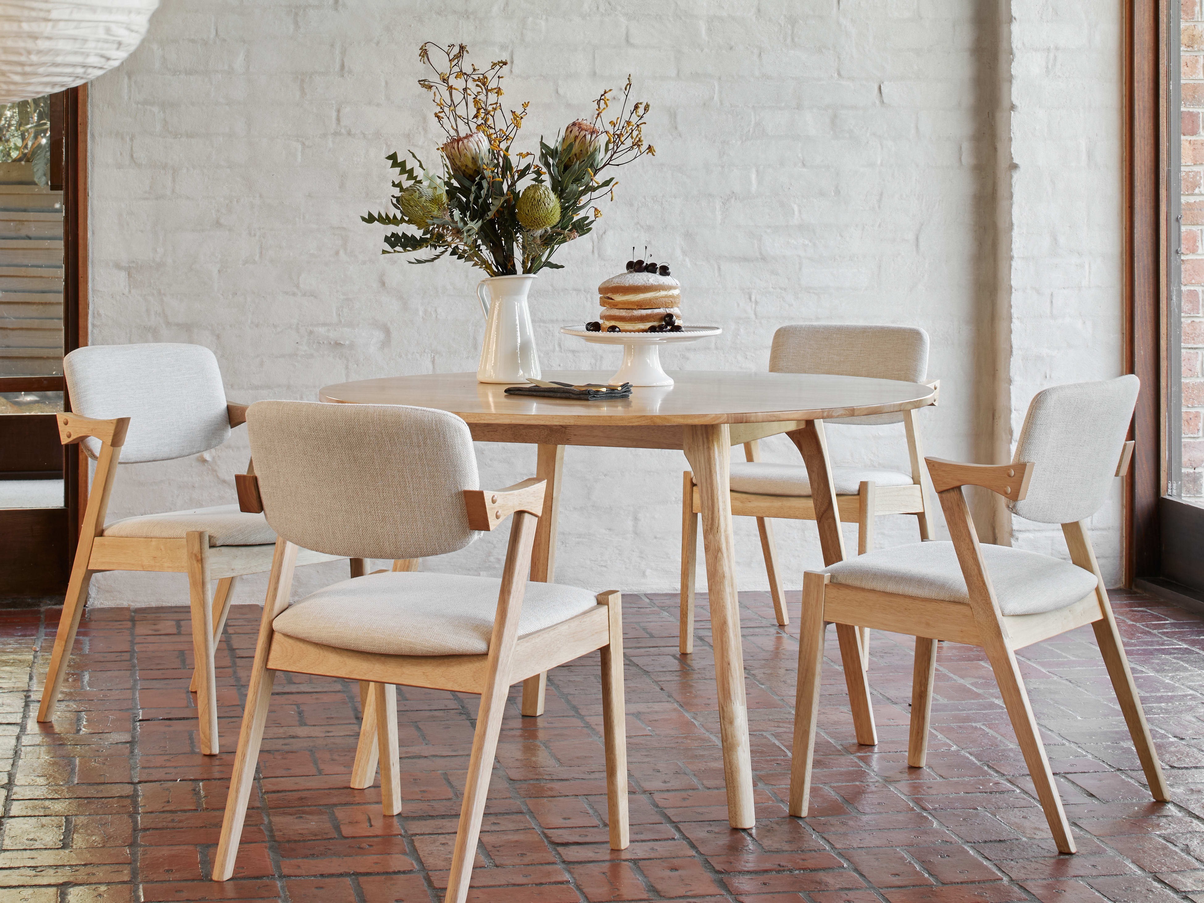 Franki 5PCE Natural Hardwood Dining Set | Beige Fabric