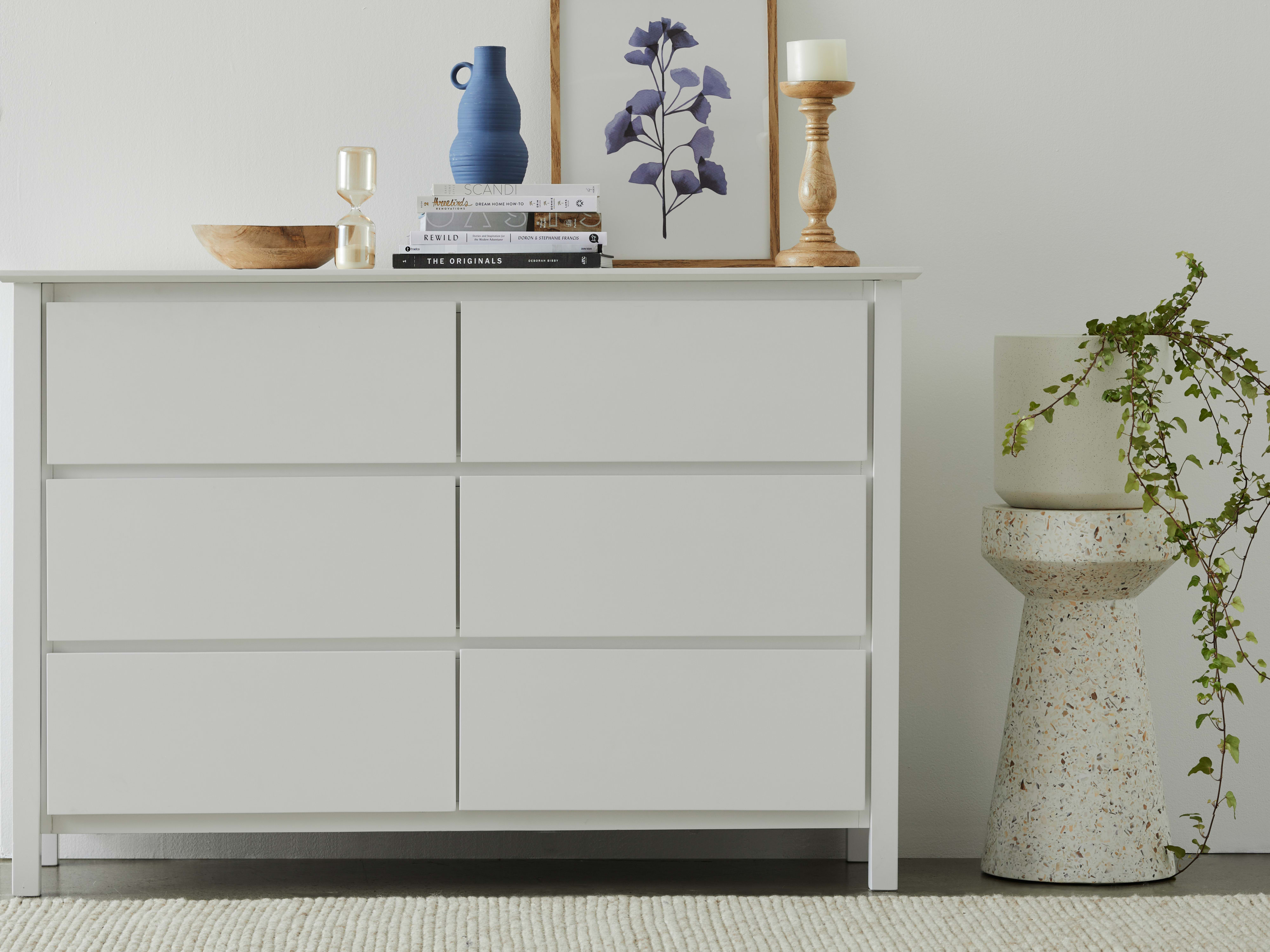 Myer White Low Chest Of Drawers | Hardwood Frame