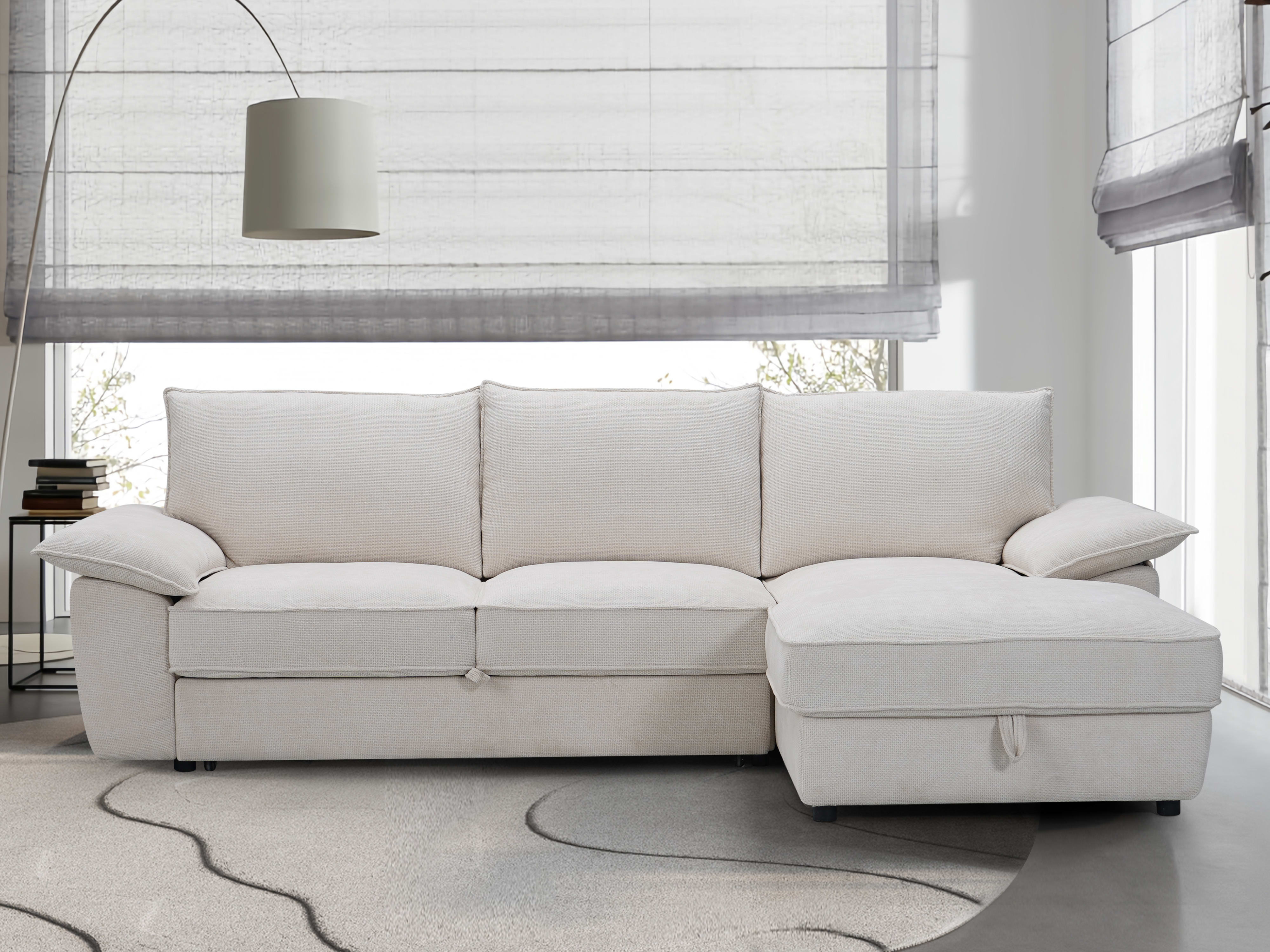 Hideaway White Sofa Bed with Storage | Right Chaise